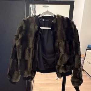 Zara faux fur bomber jacket